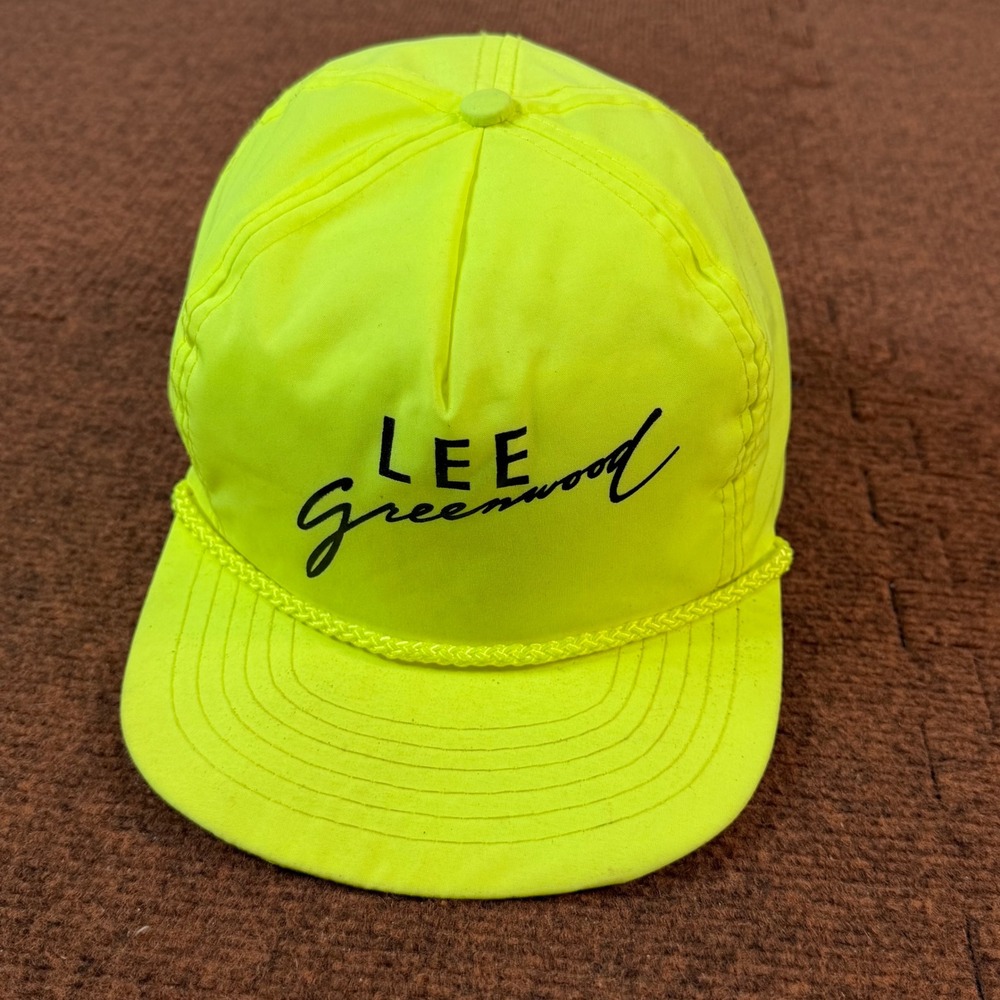 Vintage Lee Greenwood Neon Yellow Snapback Hat Speedway Country Music Rope Cap